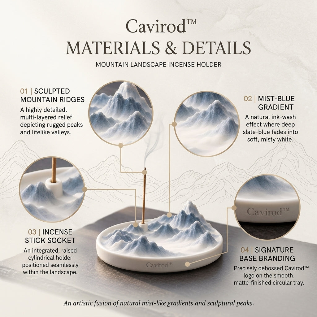 Cavirod™ Ocean-Teal Mountain Landscape Incense Holder — Coastal Breeze Edition Details