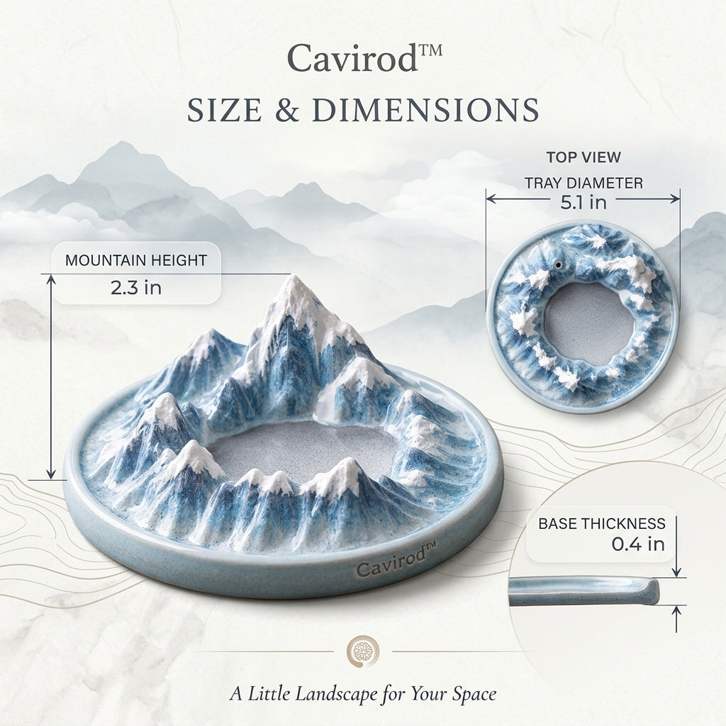 Cavirod™ Snowline Alpine Mountain Incense Holder — Frosted Summit Design Dimensions