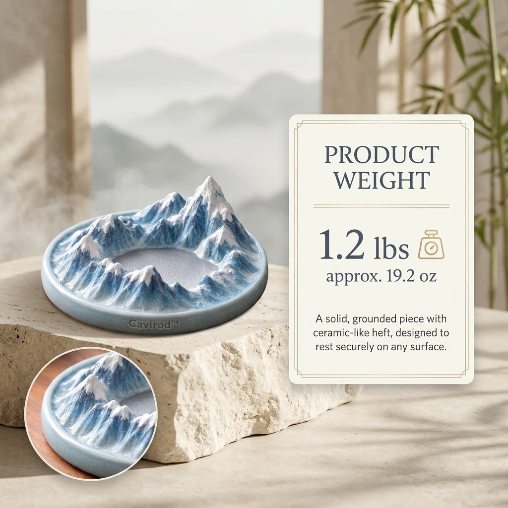 Cavirod™ Snowline Alpine Mountain Incense Holder — Frosted Summit Design Weight