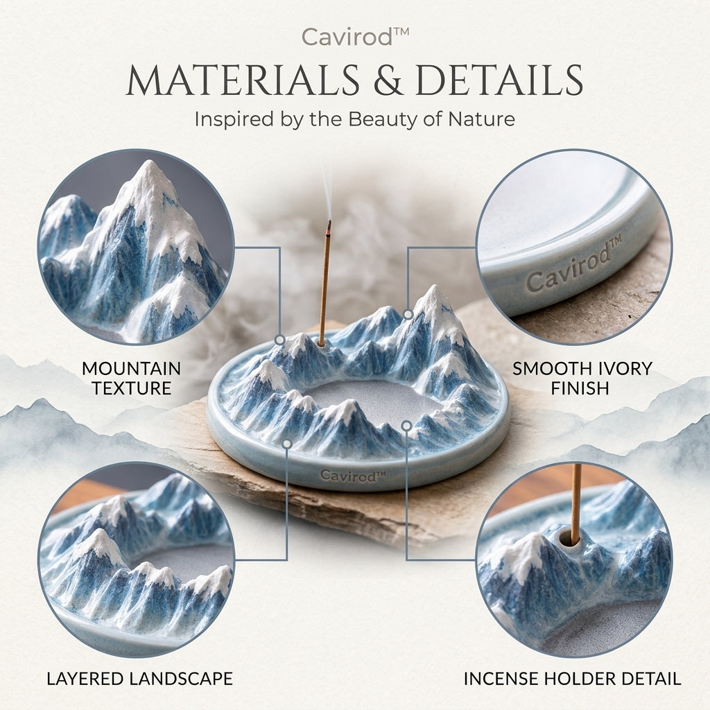 Cavirod™ Snowline Alpine Mountain Incense Holder — Frosted Summit Design Details