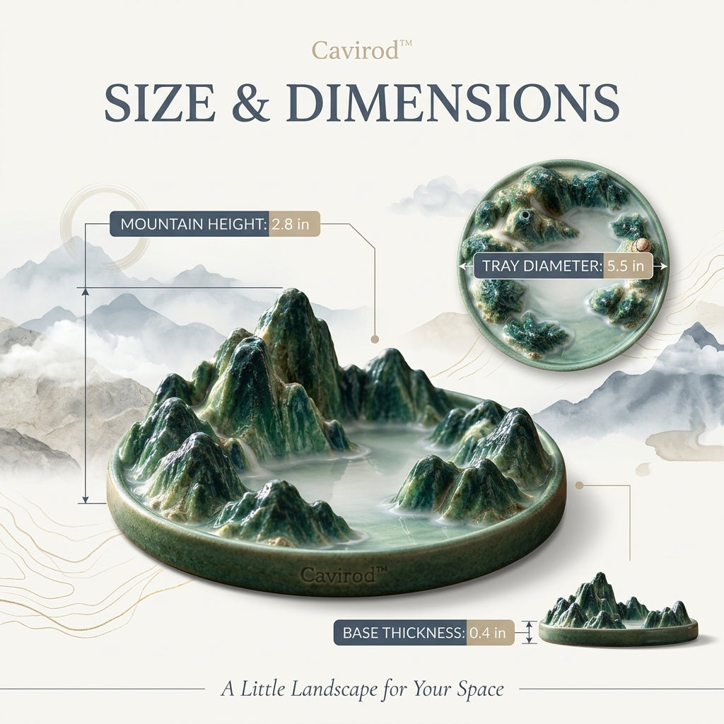 Cavirod™ Rose Dawn Mountain Incense Holder — Blush Landscape Art Dimensions