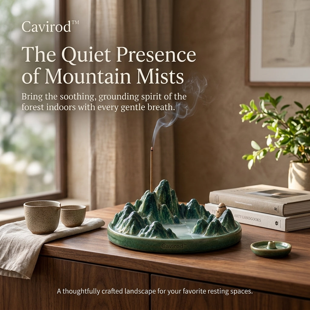 Cavirod™ Rose Dawn Mountain Incense Holder — Blush Landscape Art Lifestyle