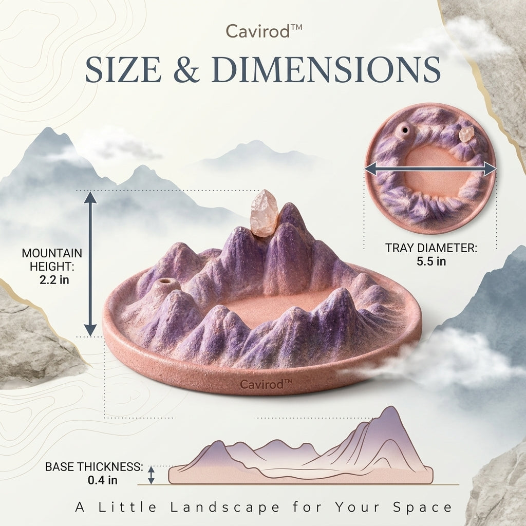 Cavirod™ Inkstone Monochrome Mountain Incense Holder — Highland Shadows Dimensions