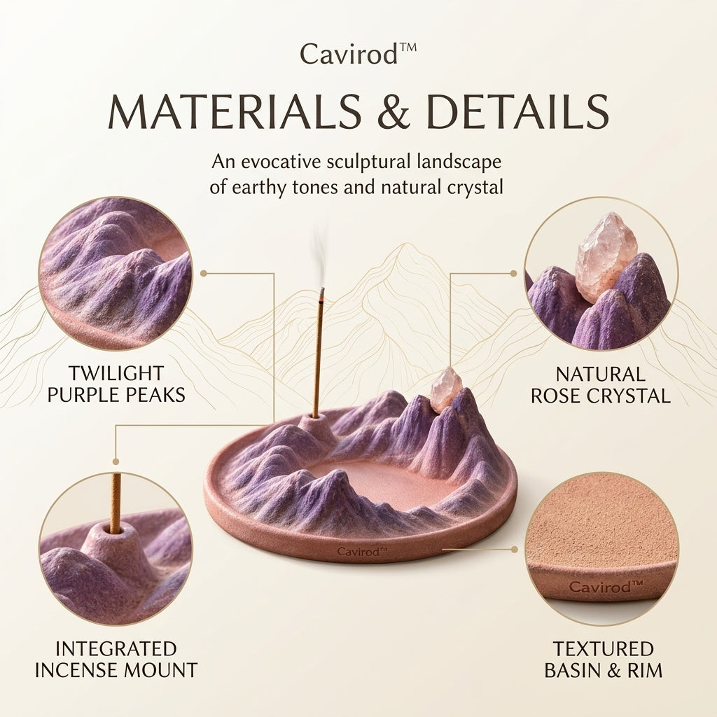 Cavirod™ Inkstone Monochrome Mountain Incense Holder — Highland Shadows Details