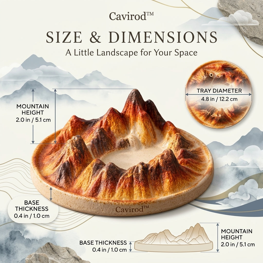 Cavirod™ Evergreen Valley Mountain Incense Holder — Moss Ridge Landscape Dimensions