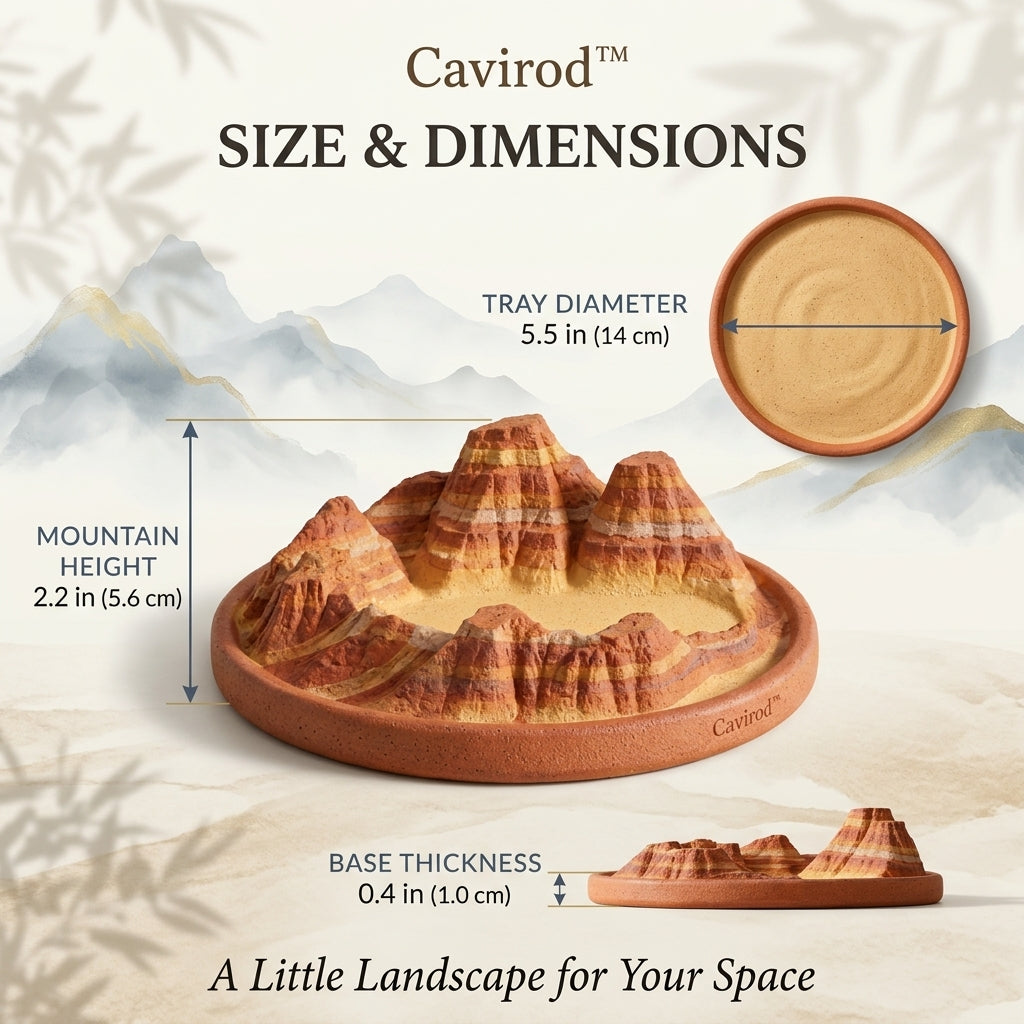 Cavirod™ Glacier Mist Mountain Incense Holder — White Peak Landscape Dimensions