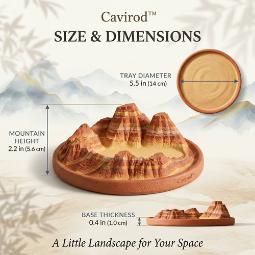 Cavirod™ Glacier Mist Mountain Incense Holder — White Peak Landscape Dimensions