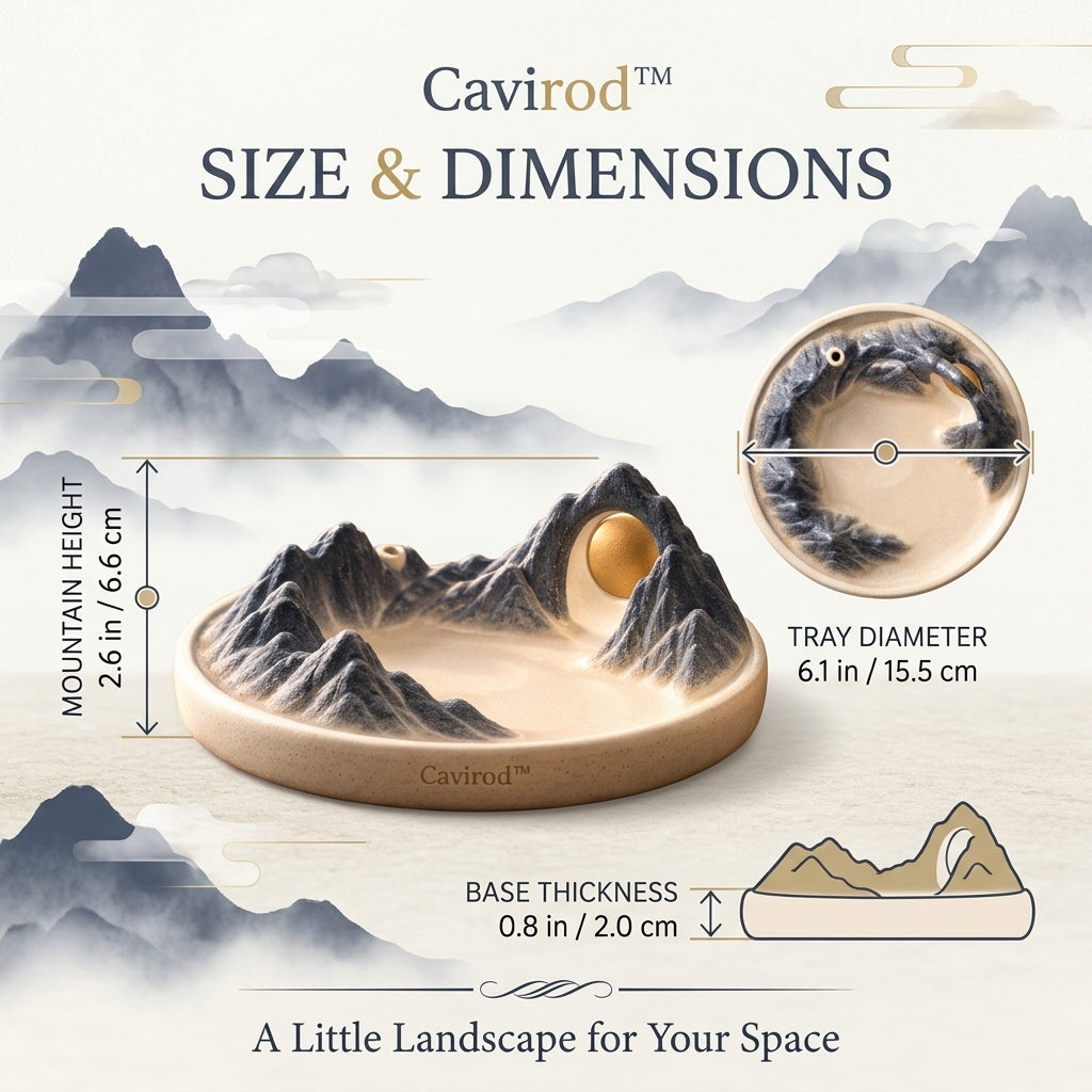 Cavirod™ Amber Dune Mountain Incense Holder — Golden Canyon Vista Dimensions