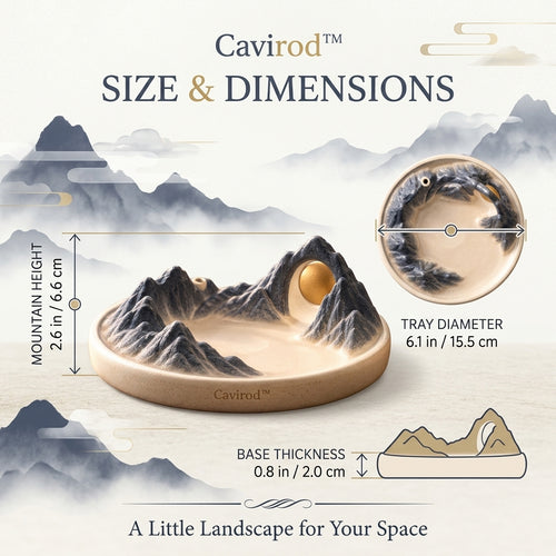 Cavirod™ Amber Dune Mountain Incense Holder — Golden Canyon Vista Dimensions