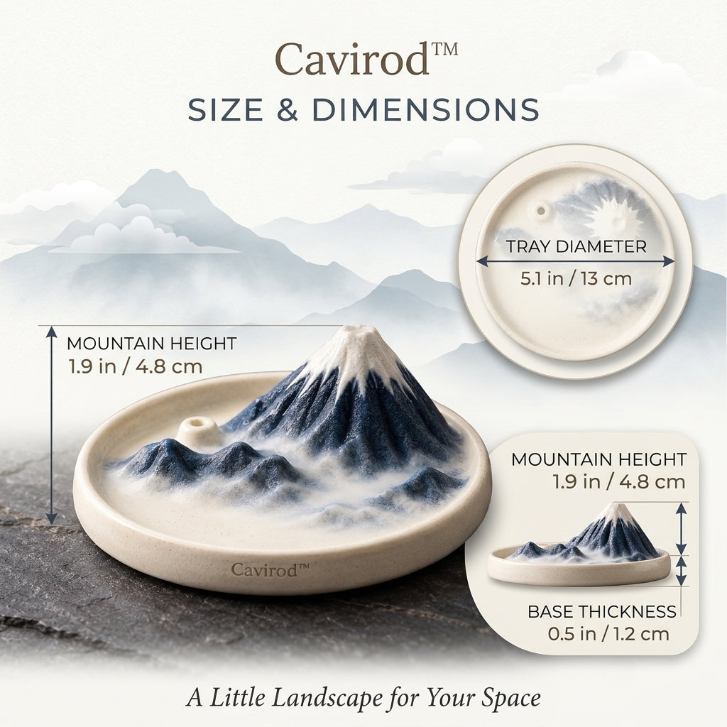 Cavirod™ Ivory Highland Mountain Incense Holder — Quiet Summit Dimensions