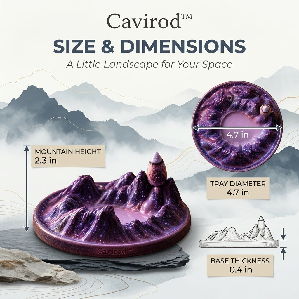 Cavirod™ Violet Dusk Mountain Incense Holder — Purple Horizon Dimensions