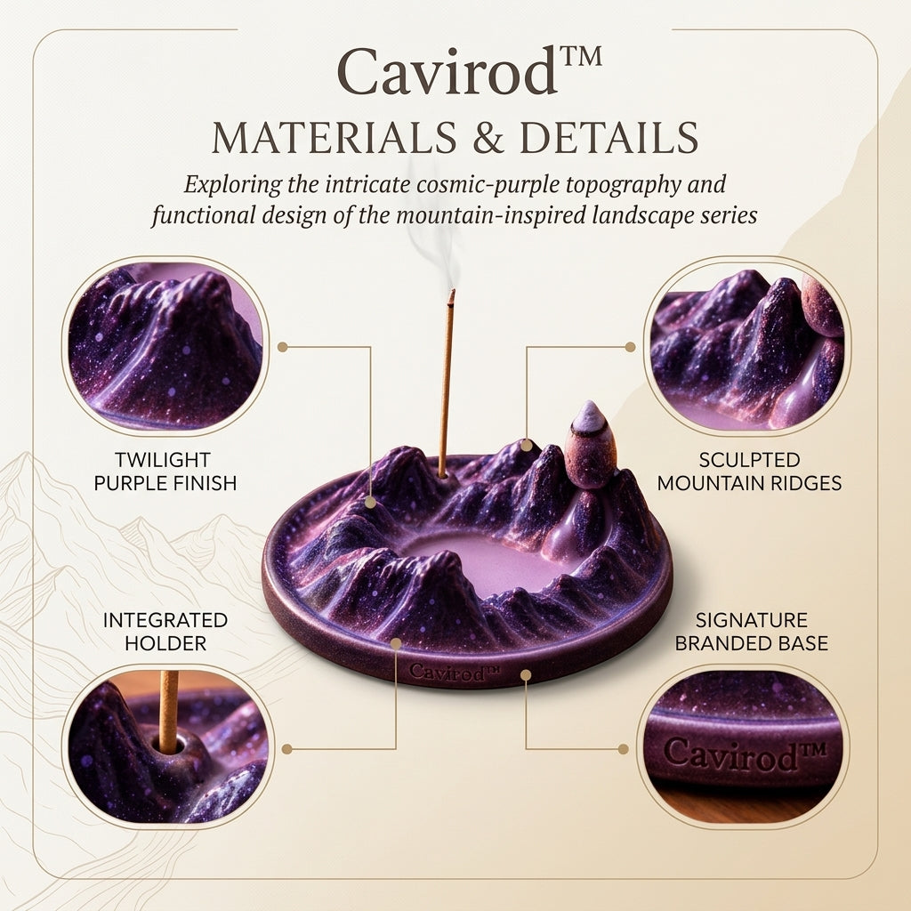 Cavirod™ Violet Dusk Mountain Incense Holder — Purple Horizon Detail