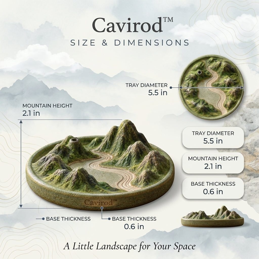 Cavirod™ Terracotta Horizon Mountain Incense Holder — Warm Earth Peaks Dimensions