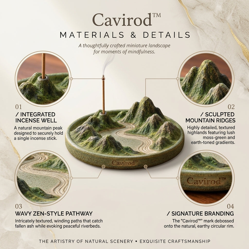 Cavirod™ Terracotta Horizon Mountain Incense Holder — Warm Earth Peaks Detail